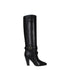Celine Black Leather Knee-High High Heel Boots – Pointed Toe Gold Buckle